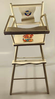 Vintage Mid Century Kids White Painted Wooden Toy Doll High Chair with Mouse and Dog Decal