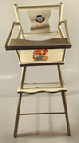 Vintage Mid Century Kids White Painted Wooden Toy Doll High Chair with Mouse and Dog Decal