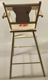 Vintage Mid Century Kids White Painted Wooden Toy Doll High Chair with Mouse and Dog Decal