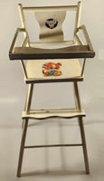 Vintage Mid Century Kids White Painted Wooden Toy Doll High Chair with Mouse and Dog Decal