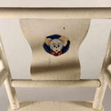 Vintage Mid Century Kids White Painted Wooden Toy Doll High Chair with Mouse and Dog Decal