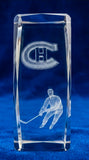 NHL Montreal Canadiens Logo and Player Laser Etched 4 3/4" Clear Glass Paper Weight