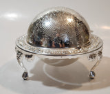 Vintage Engraved Silver Look Dome Roll Top 5 1/4" Diameter Caviar Butter Serving Dish with Glass Insert Made in England