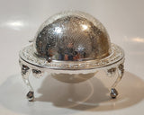 Vintage Engraved Silver Look Dome Roll Top 5 1/4" Diameter Caviar Butter Serving Dish with Glass Insert Made in England