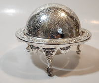 Vintage Engraved Silver Look Dome Roll Top 5 1/4" Diameter Caviar Butter Serving Dish with Glass Insert Made in England