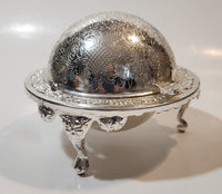 Vintage Engraved Silver Look Dome Roll Top 5 1/4" Diameter Caviar Butter Serving Dish with Glass Insert Made in England