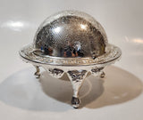 Vintage Engraved Silver Look Dome Roll Top 5 1/4" Diameter Caviar Butter Serving Dish with Glass Insert Made in England