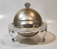 Vintage Engraved Silver Look Dome Roll Top 5 1/4" Diameter Caviar Butter Serving Dish with Glass Insert Made in England