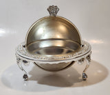 Vintage Engraved Silver Look Dome Roll Top 5 1/4" Diameter Caviar Butter Serving Dish with Glass Insert Made in England