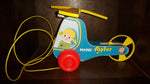 1970 Fisher Price Mini Copter Helicopter Wood Pull Toy - Treasure Valley Antiques & Collectibles