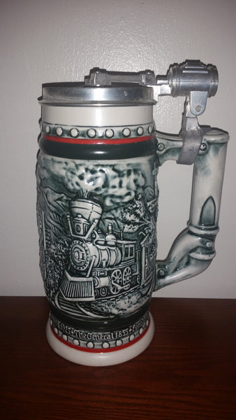 1982 Avon Age of The Iron Horse Railroad Locomotive Train Engine Lidded Beer Stein - Treasure Valley Antiques & Collectibles