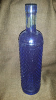 Vintage Blue Painted Raised Glass Wine Bottle Diamond Pattern - Treasure Valley Antiques & Collectibles