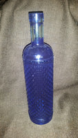 Vintage Blue Painted Raised Glass Wine Bottle Diamond Pattern - Treasure Valley Antiques & Collectibles