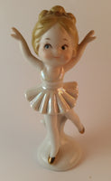 Vintage Porcelain Ceramic Ballerina with Gold Slippers and Hair Bow - Treasure Valley Antiques & Collectibles