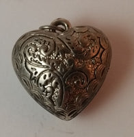 Vintage Hollow Etched Heart Silver Look Pendant. - Treasure Valley Antiques & Collectibles