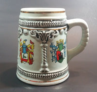 Vintage Enesco Japan Light Blue Embossed Coat of Arms Gold Trim Beer Stein - Treasure Valley Antiques & Collectibles