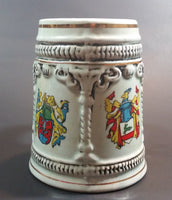 Vintage Enesco Japan Light Blue Embossed Coat of Arms Gold Trim Beer Stein - Treasure Valley Antiques & Collectibles