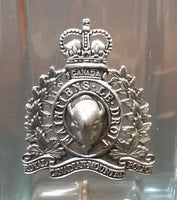 Vintage Clear Glass RCMP Royal Canadian Mounted Police Pewter Crest Beer Mug - Treasure Valley Antiques & Collectibles