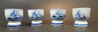 1940s H.S. Handpainted Delft Blue Windmill Decor Egg Holder Cup Set of 4 - Treasure Valley Antiques & Collectibles