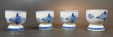 1940s H.S. Handpainted Delft Blue Windmill Decor Egg Holder Cup Set of 4 - Treasure Valley Antiques & Collectibles