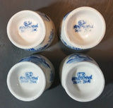 1940s H.S. Handpainted Delft Blue Windmill Decor Egg Holder Cup Set of 4 - Treasure Valley Antiques & Collectibles