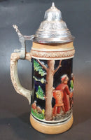 Vintage Jagerlatein German Stoneware  Lidded Beer Stein - Men Drinking At a Table - Treasure Valley Antiques & Collectibles