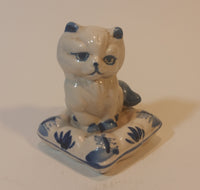 Vintage Delft Holland Cat on Windmill Pillow Figurine - Treasure Valley Antiques & Collectibles