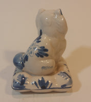 Vintage Delft Holland Cat on Windmill Pillow Figurine - Treasure Valley Antiques & Collectibles