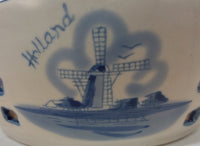 Vintage Delft Blue Handpainted Porcelain Windmill Basket - Designed By T.S. Holland - Treasure Valley Antiques & Collectibles