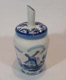 Vintage Delft Blue Sugar Pourer with Dutch Windmill and Flower Scenery - Treasure Valley Antiques & Collectibles