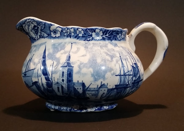 1950s Palissy England Rotherhithe Thames River Scenes Creamer Blue and White - Treasure Valley Antiques & Collectibles