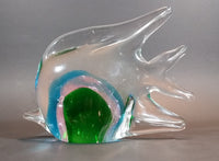 1970s Murano Italian Art Glass Clear Tropical Angelfish Paperweight with Green, Pink, and Blue Eye - Treasure Valley Antiques & Collectibles