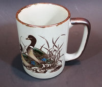 Vintage 1970s Otagiri Japan Mallard Ducks in Marshland and Flying Mug with Brown Trim - Treasure Valley Antiques & Collectibles