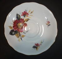 1959-1964 Queen Anne Bone China Ridgway Potteries England Red Yellow Floral Pattern Teacup Saucer