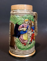 1950s German Oktoberfest Beer Stein Woman Serving Beer to Man Sitting - Japan 6 3/8" Tall - Treasure Valley Antiques & Collectibles