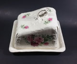 Antique Staffordshire England Pink Roses Flower Decorated Large Cheese Keeper - Treasure Valley Antiques & Collectibles