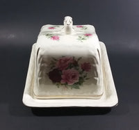 Antique Staffordshire England Pink Roses Flower Decorated Large Cheese Keeper - Treasure Valley Antiques & Collectibles