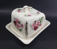 Antique Staffordshire England Pink Roses Flower Decorated Large Cheese Keeper - Treasure Valley Antiques & Collectibles