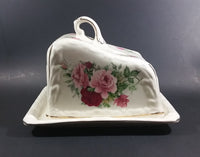 Antique Staffordshire England Pink Roses Flower Decorated Large Cheese Keeper - Treasure Valley Antiques & Collectibles