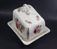 Antique Staffordshire England Pink Roses Flower Decorated Large Cheese Keeper - Treasure Valley Antiques & Collectibles