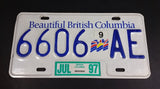 1997 Beautiful British Columbia White with Blue Letters Vehicle License Plate - Treasure Valley Antiques & Collectibles