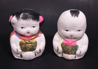 Vintage Hand Painted Asian Dark Mud Clay Boy and Girl Figurines - Treasure Valley Antiques & Collectibles