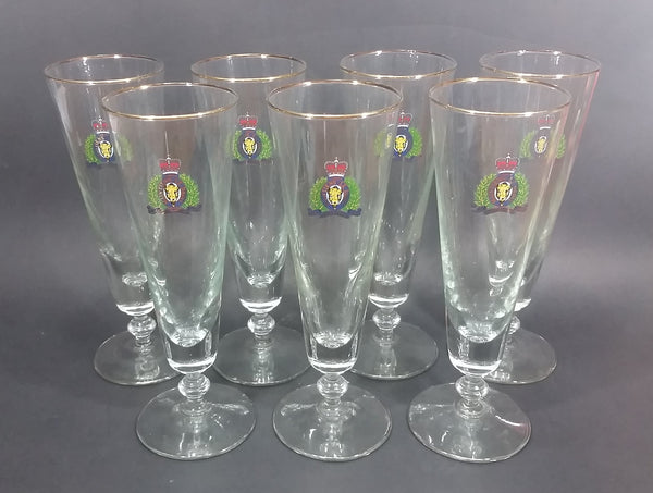 Vintage Rare 1960s or 1970s RCMP Crest 8 1/2" Tall Beer Pilsner Clear Glasses Set of 7 - Treasure Valley Antiques & Collectibles