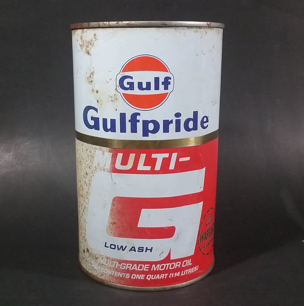 Vintage Gulf Gulfpride Multi-G Low Ash SAE 0W-30 Motor Oil Metal Can - Treasure Valley Antiques & Collectibles