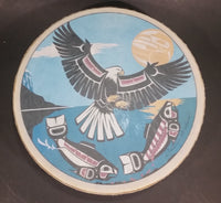 Clarence A. Wells Port Simpson, B.C. Aboriginal Art Eagle and Salmon Deer Hide Rimmed Drum Print - Treasure Valley Antiques & Collectibles