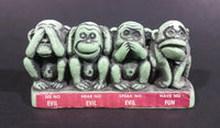 Vintage Cal Themes Inc. 1968 4 Wise Monkeys See No Evil Have No Fun Green Chalk Ware Figurine - Treasure Valley Antiques & Collectibles