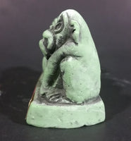 Vintage Cal Themes Inc. 1968 4 Wise Monkeys See No Evil Have No Fun Green Chalk Ware Figurine - Treasure Valley Antiques & Collectibles