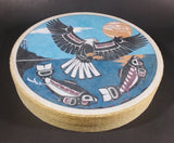 Clarence A. Wells Port Simpson, B.C. Aboriginal Art Eagle and Salmon Deer Hide Rimmed Drum Print - Treasure Valley Antiques & Collectibles