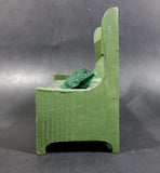 Vintage Small Wooden Green Doll Bench With Storage, 3 Little Pillows and Golden Trim Decor - Treasure Valley Antiques & Collectibles
