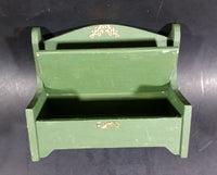 Vintage Small Wooden Green Doll Bench With Storage, 3 Little Pillows and Golden Trim Decor - Treasure Valley Antiques & Collectibles